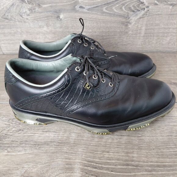 FootJoy DryJoy Tour Golf Shoes Men 9.5 Black Leather Waterproof Soft Spike 53676 - Picture 7 of 12
